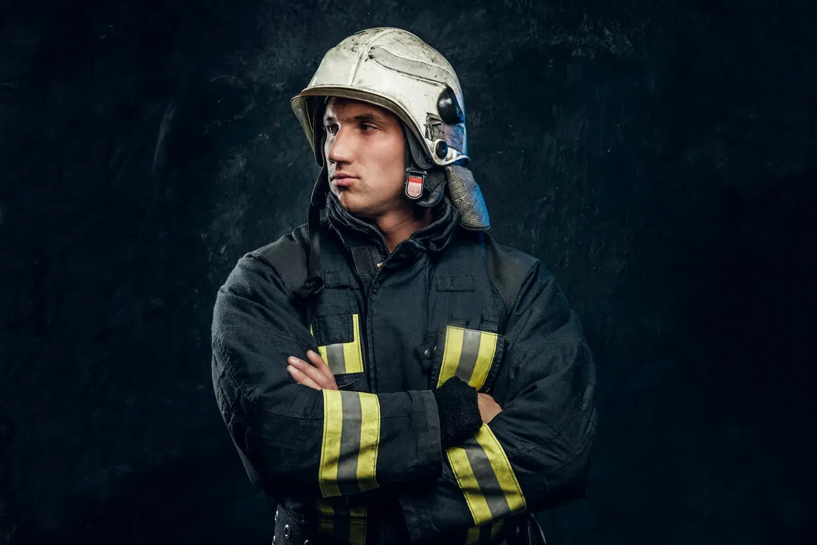 Agent de sécurité incendie casqué en uniforme